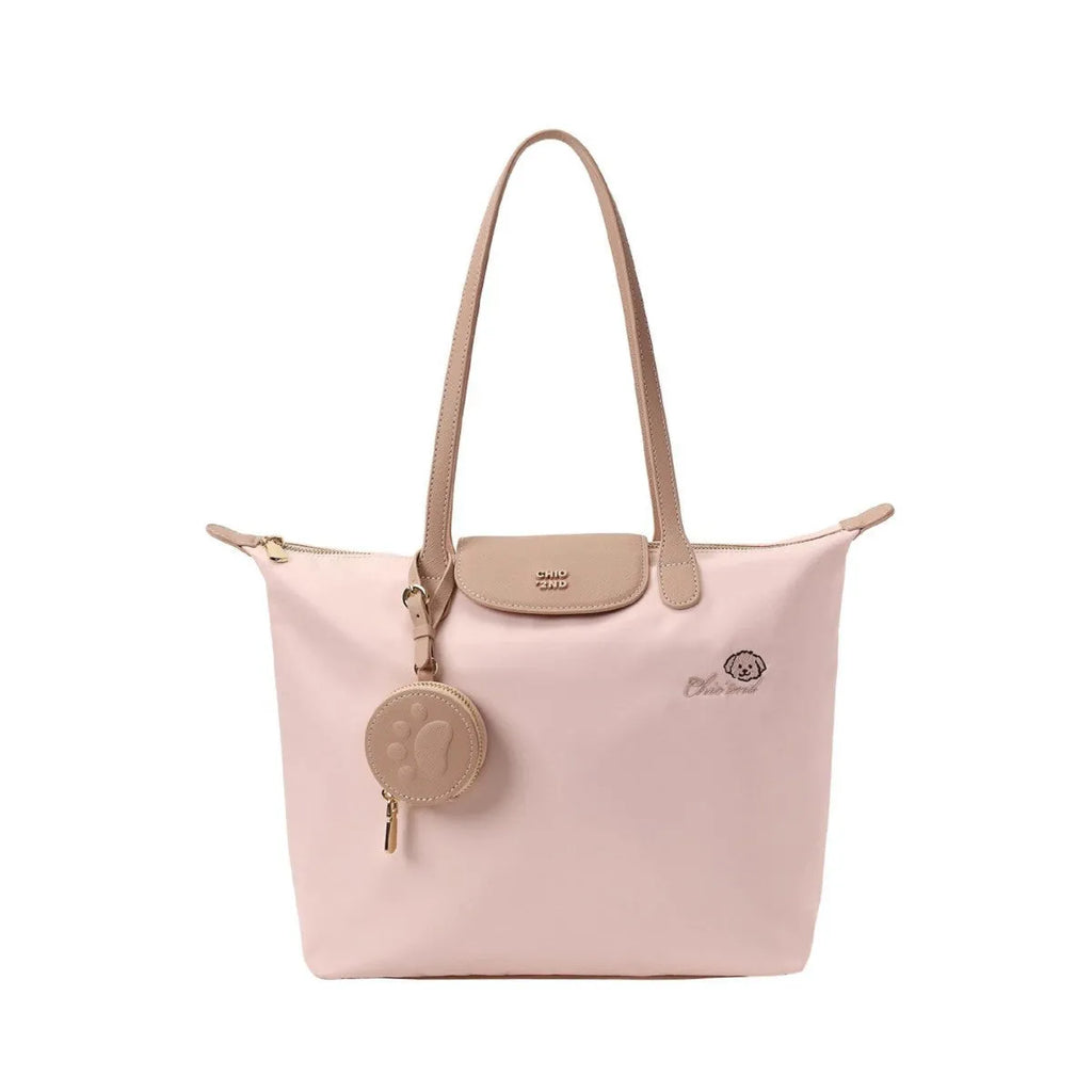 Pink Oxford cloth shoulder bag with horizontal square shape and sandwich pocket design