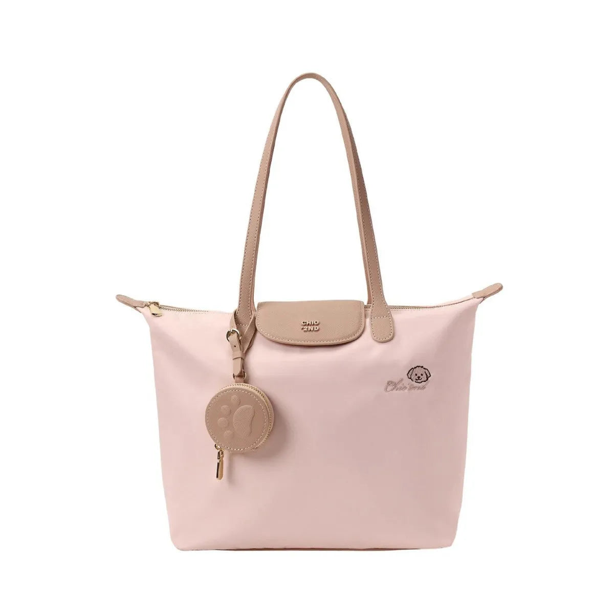 Pink Oxford cloth shoulder bag with horizontal square shape and sandwich pocket design