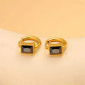 Square zircon geometric stainless steel earrings in white, black, or green colours
