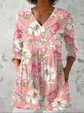 Women's retro slim fit long-sleeved top with digital print pattern in polyester fabric