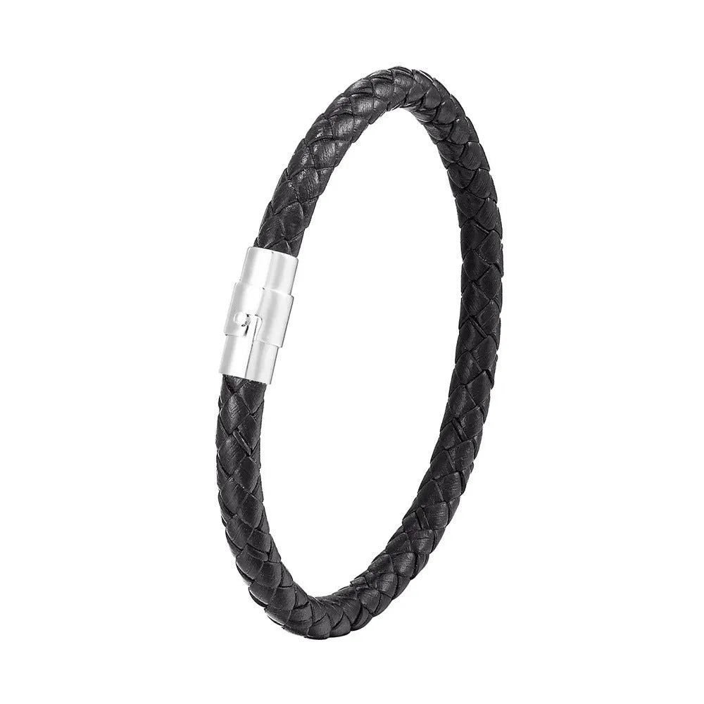 Titanium steel wire bracelet with magnetic clasp shown in a geometric unisex design.