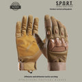 Men's black tactical training gloves with touch screen fingertips shown on hands