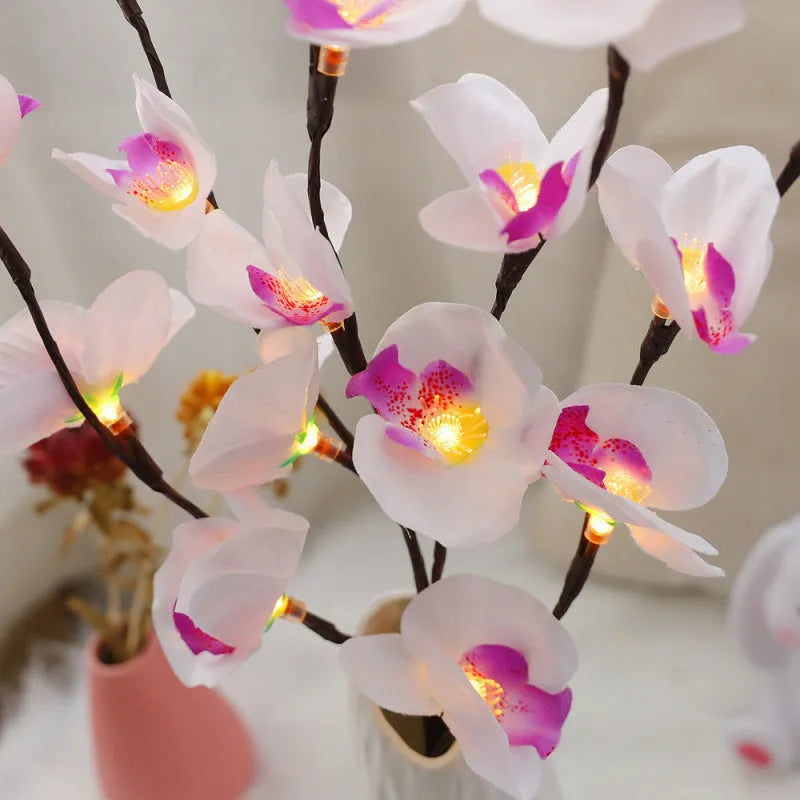 LED phalaenopsis branch decorative light with warm white illumination and battery power