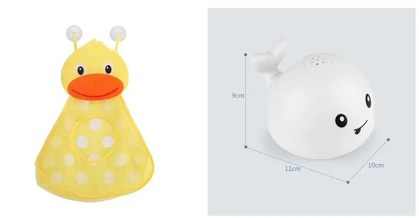Automatic electric whale bath toy spraying water with flashing coloured lights