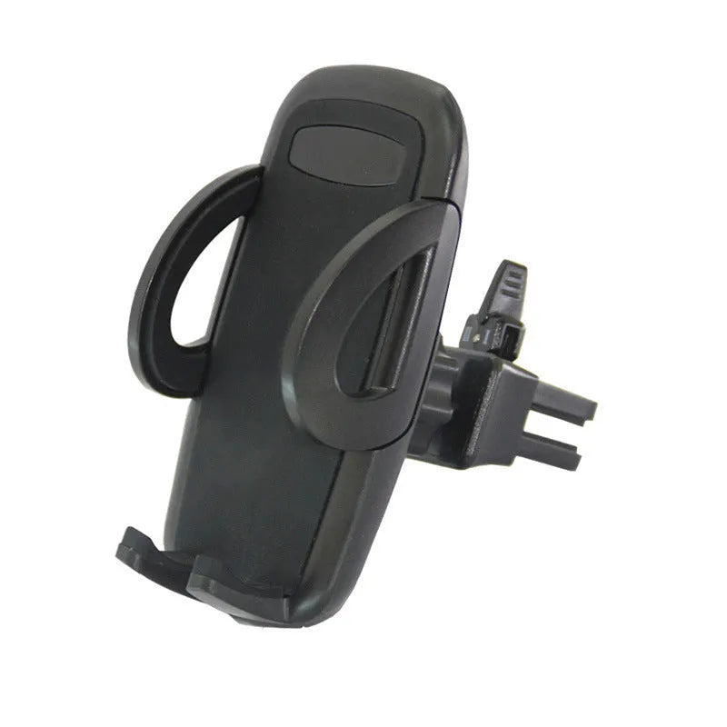 Black plastic mobile phone holder attached to car air conditioning vent