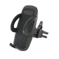 Black plastic mobile phone holder attached to car air conditioning vent