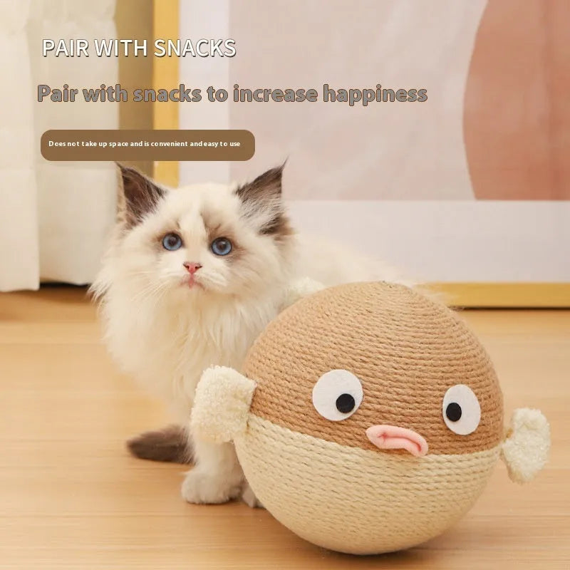 Cube-shaped pet puzzle tumbler with sisal hemp construction and puffer leakage feeder design
