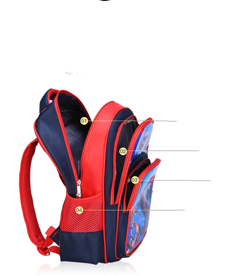 Blue children's cartoon print school backpack with pencil case, dimensions 30x14x42cm