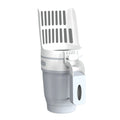 Grey cat litter scoop tool with attached waste collection bin and foldable bottom.