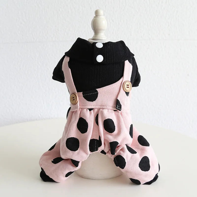 Matching couple dog clothes with lapel detailing and shoulder straps in various sizes