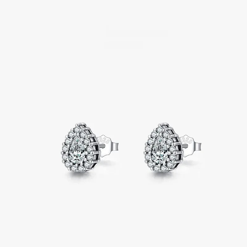 Women's 925 sterling silver drop ear studs with water drop shape and diamond treatment