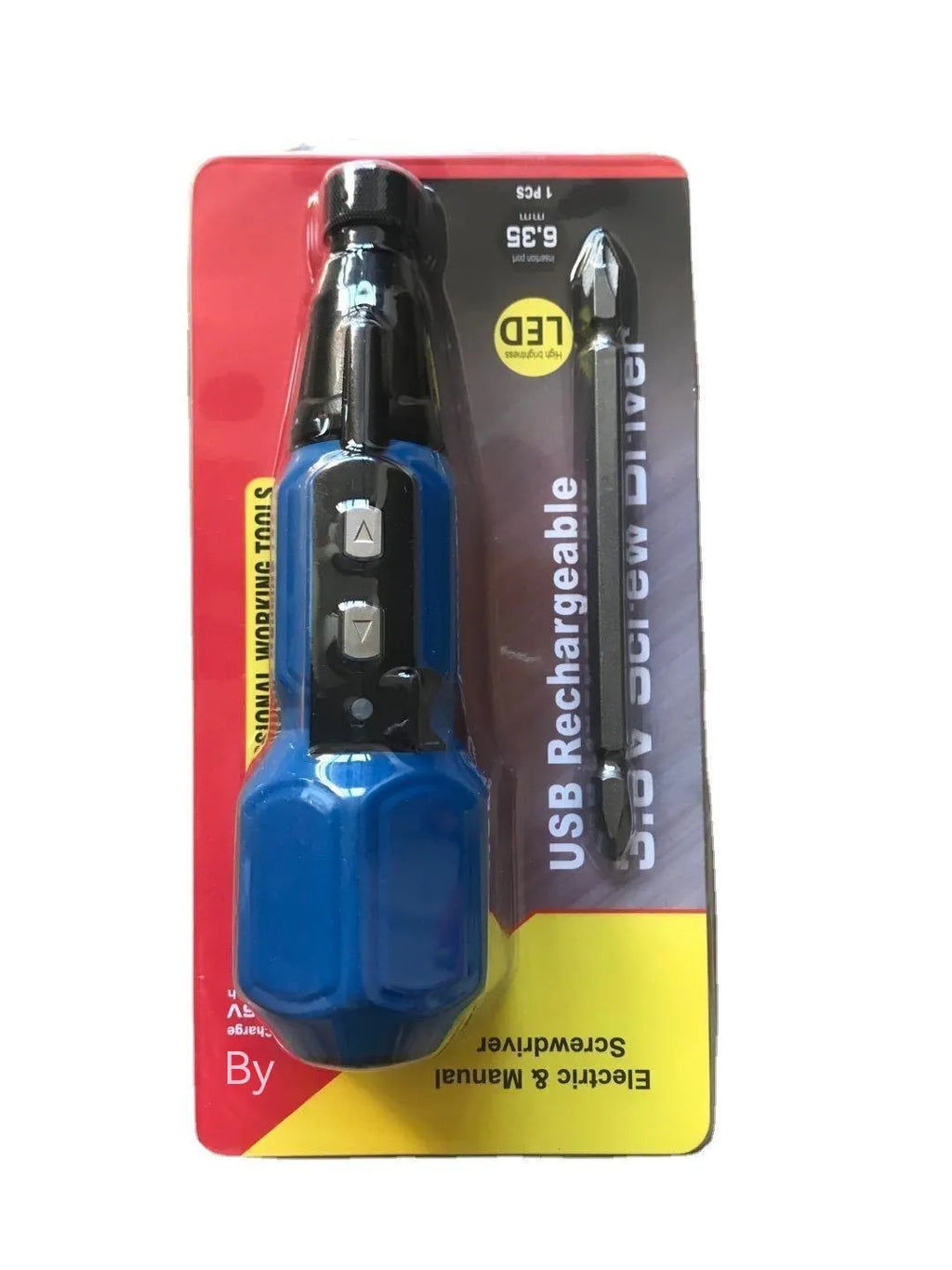 Black and blue 36V cordless electric screwdriver with straight alloy steel handle