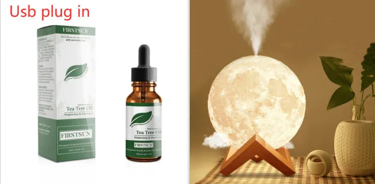 Spherical lunar humidifier night light with white LED lighting and USB charging cable