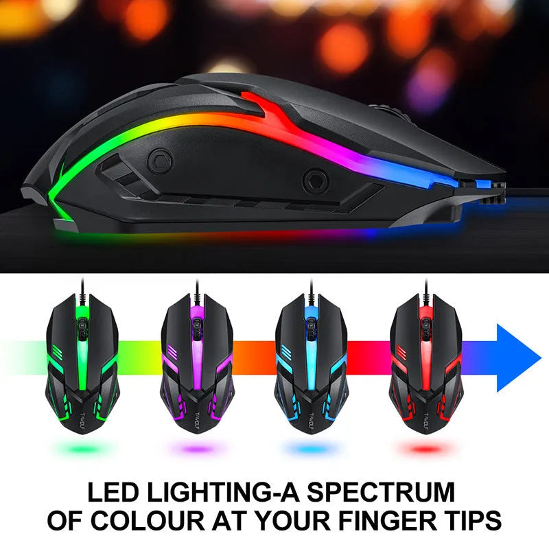 Thunder Wolf T800 wired USB gaming keyboard and mouse bundle set with headset and mouse mat on desk