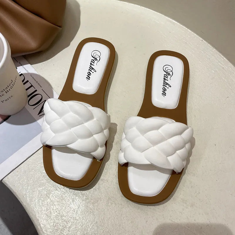 Women's anti-skid thick sole beach sandals in PVC material showing plaid pattern options