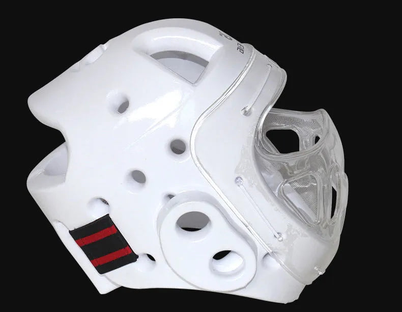 Karate helmet for boxing head protection in blue, red, or white colours available in multiple sizes