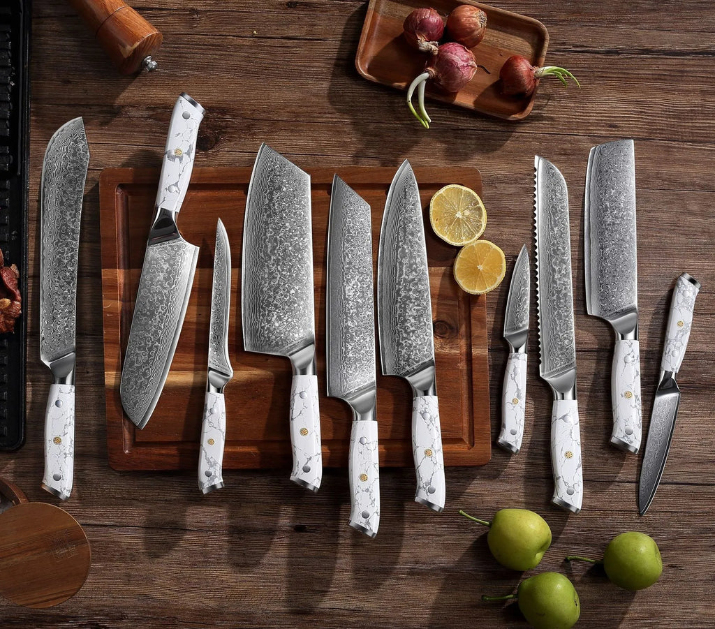 Damascus pattern combined chef's knife with 21cm VG10 steel blade and 11cm handle