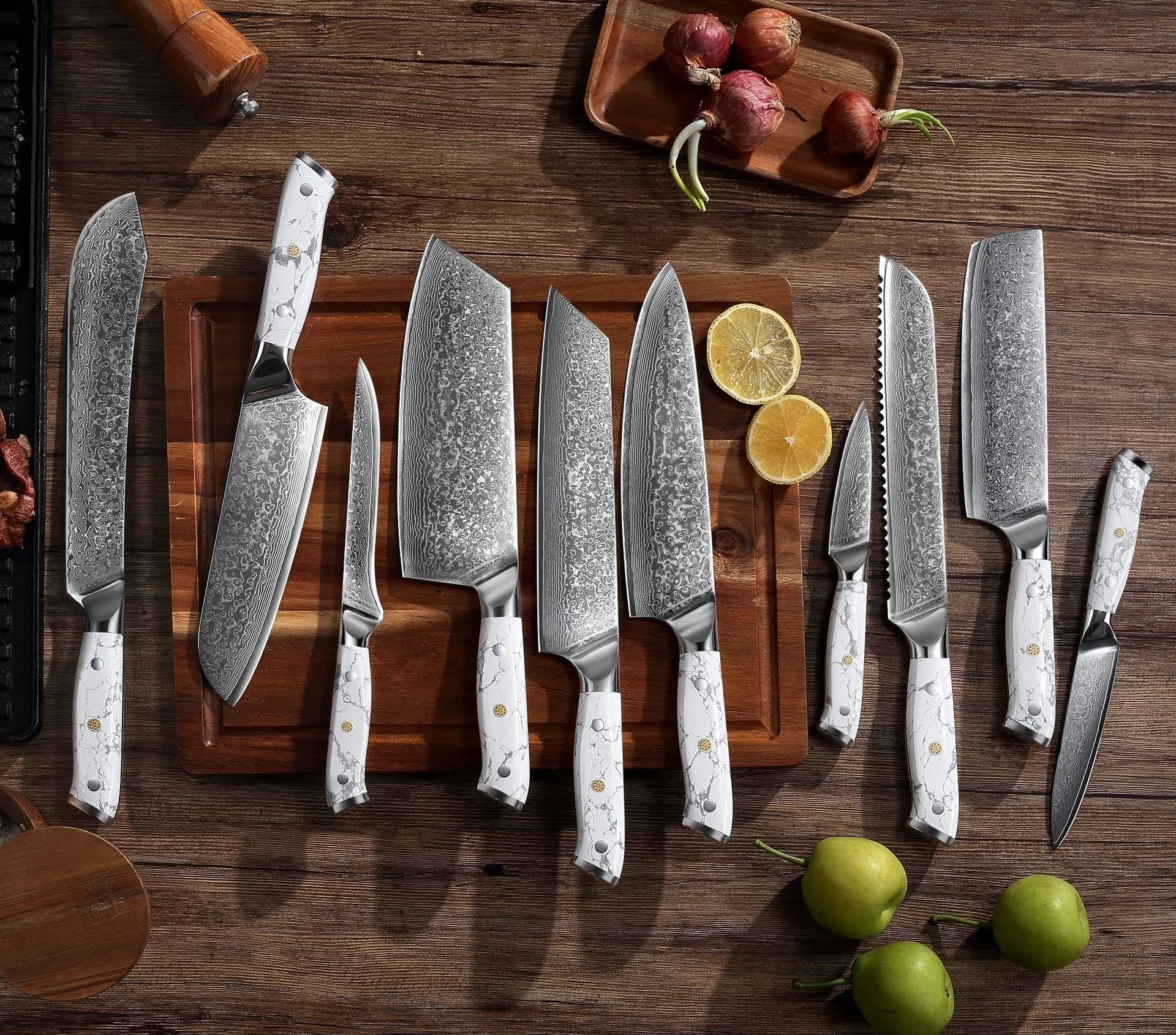 Damascus pattern combined chef's knife with 21cm VG10 steel blade and 11cm handle