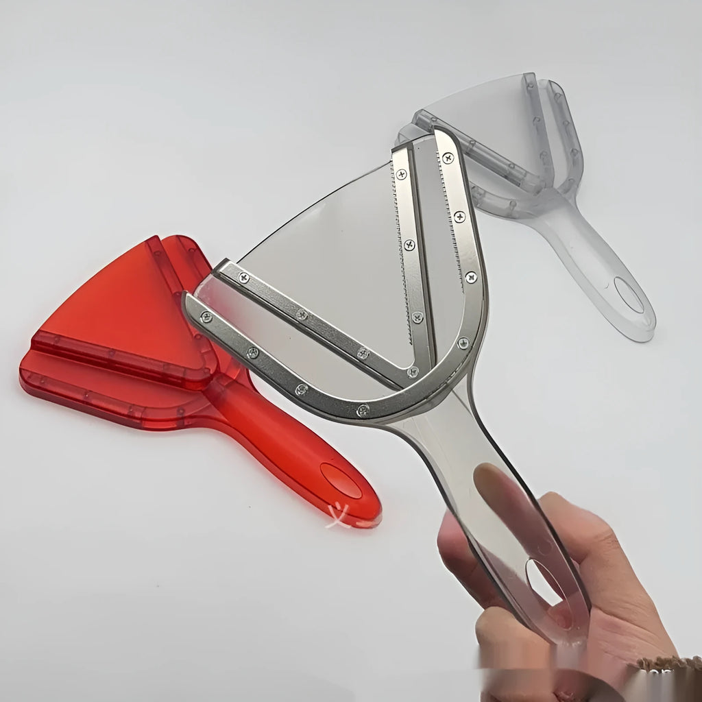 Red adjustable telescopic can and bottle opener with non-slip plastic handle on a white background.