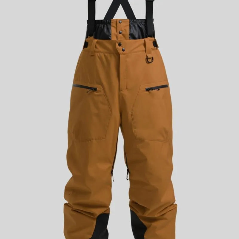 Men's waterproof ski trousers in black thickened linen fabric with flame retardant properties