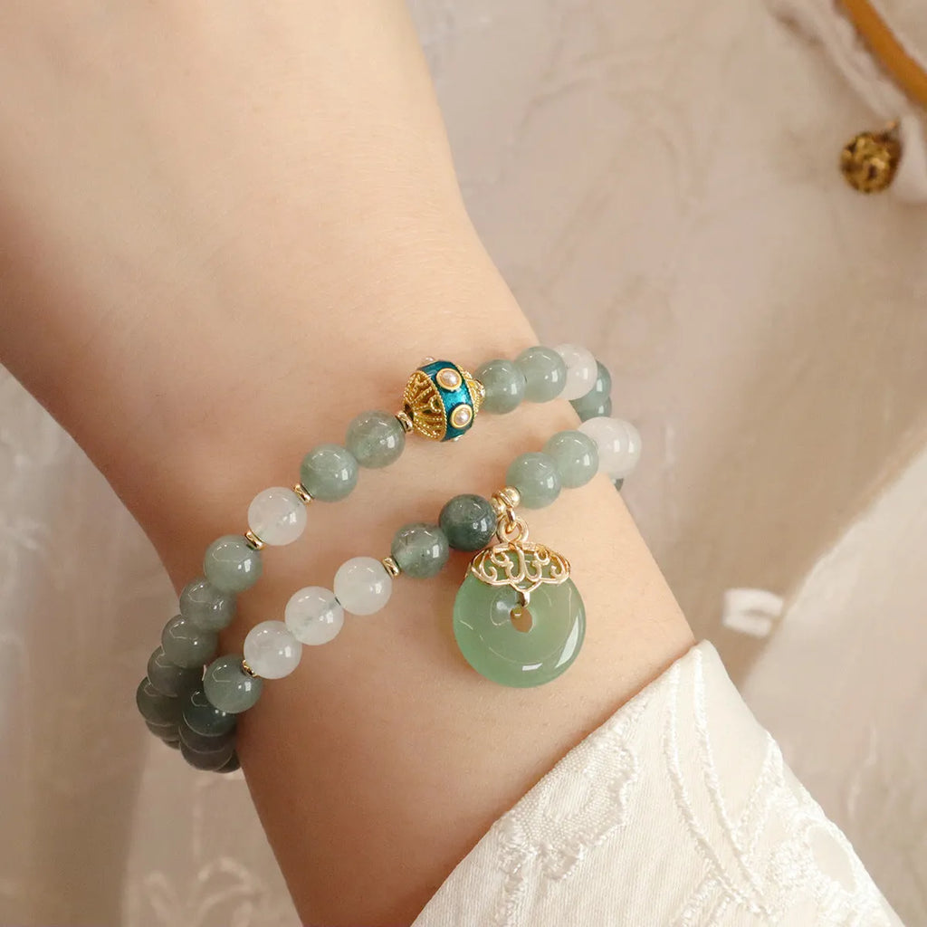 Women's safety buckle bracelet with Burmese jade and geometric crystal design in new Chinese style