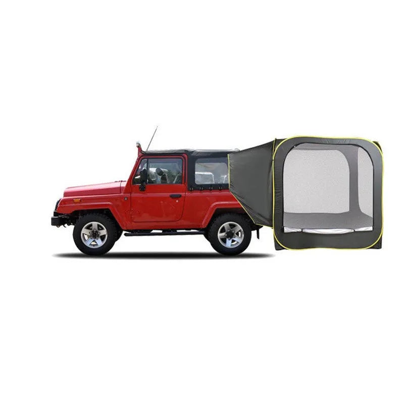 Black pop-up car tail tent with quick-throw design and steel framework