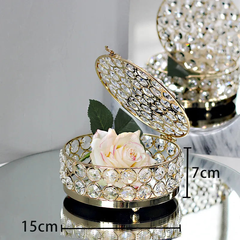 European style jewelry box with crystal glass transparent top and French gold iron finish