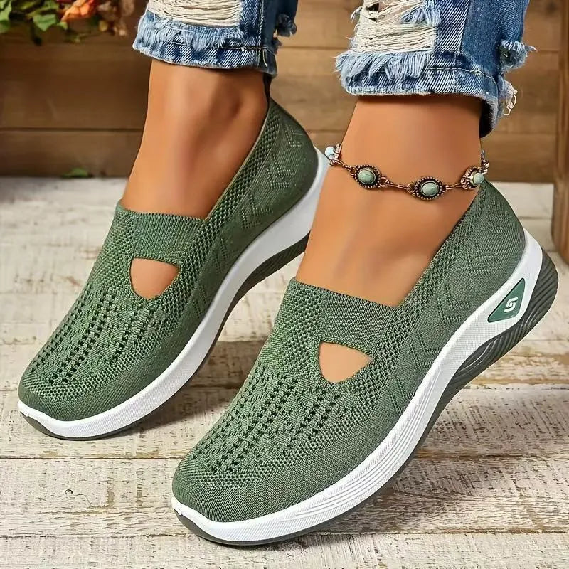 Casual mesh mom shoes with T-shaped strap and soft PVC sole in multiple colour options