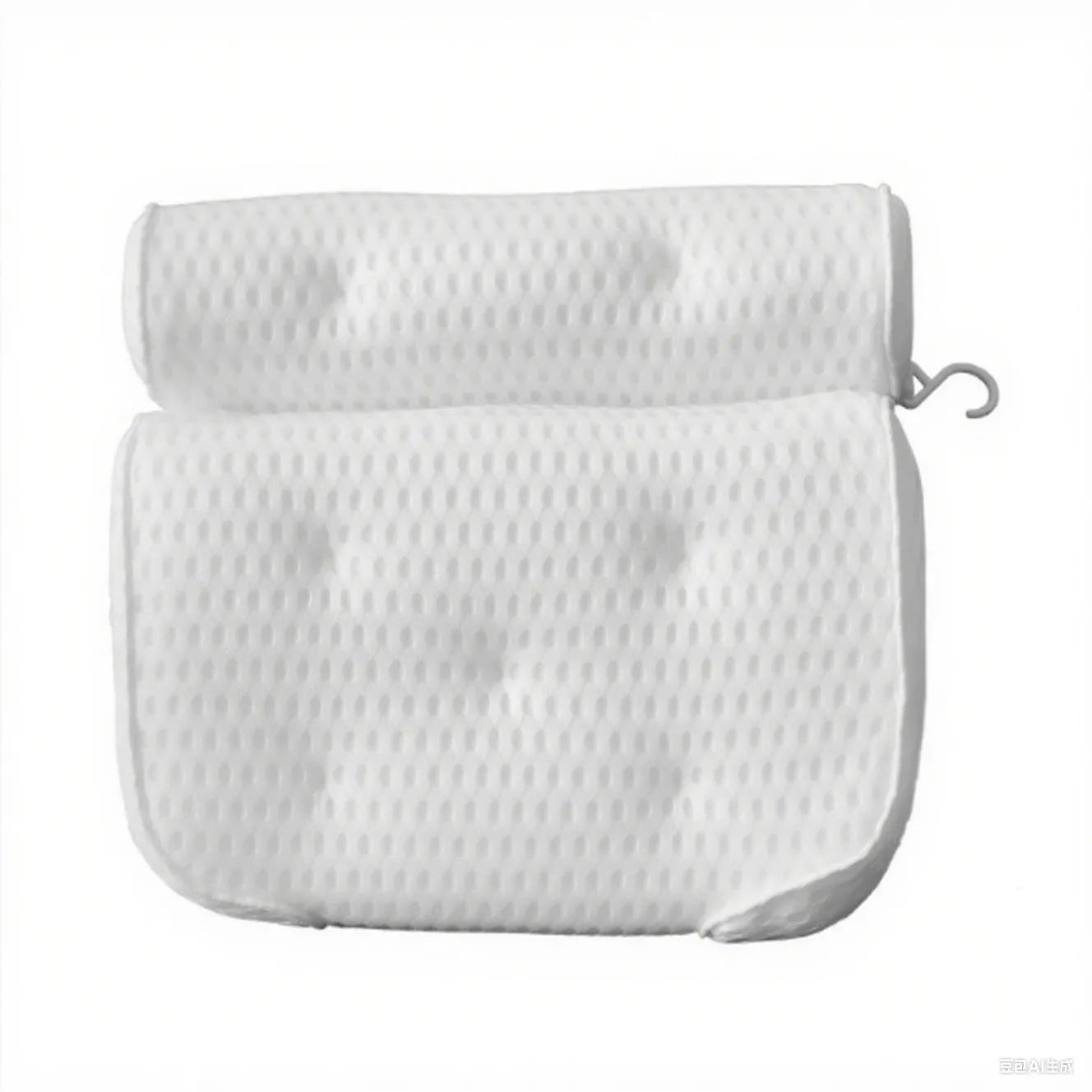 White bathtub pillow with 4D mesh fabric and 7 suction cups on a 3D material base.