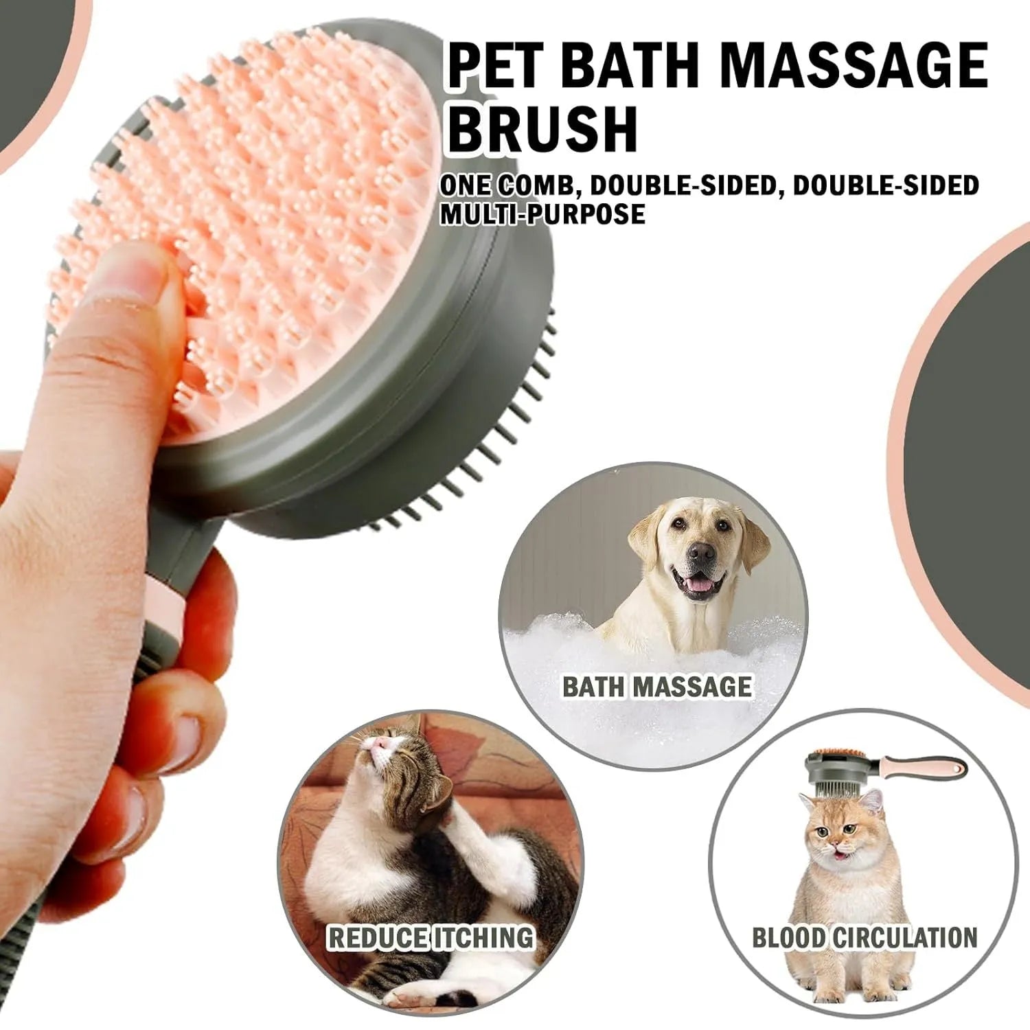 Double-sided pink cat brush with release button and a separate black flea comb on a white background.