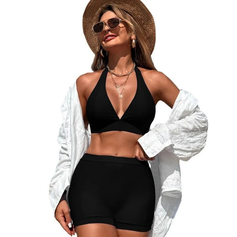 Women's two-piece nylon bikini swimsuit in multiple colours for swimming