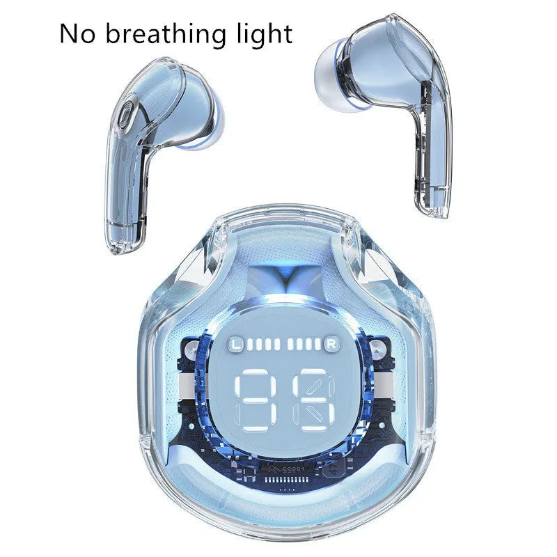 Transparent warehouse wireless Bluetooth headset in various colours showing in-ear design