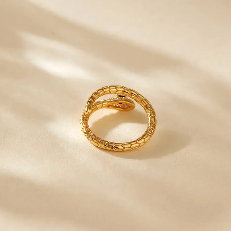 Adjustable snake-shaped copper index finger ring with gold colour plating