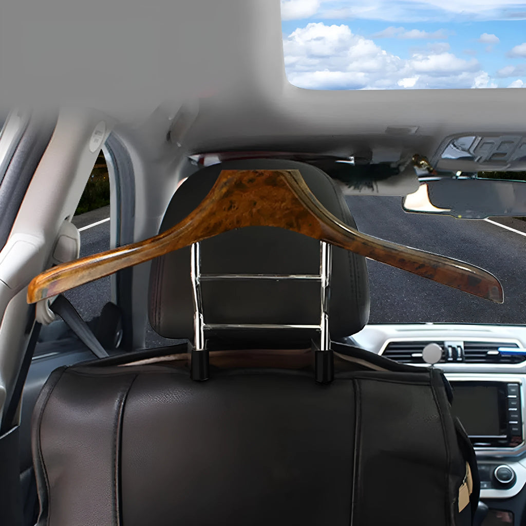 Wood yellow stainless steel car mounted clothes hanger with detachable ABS components