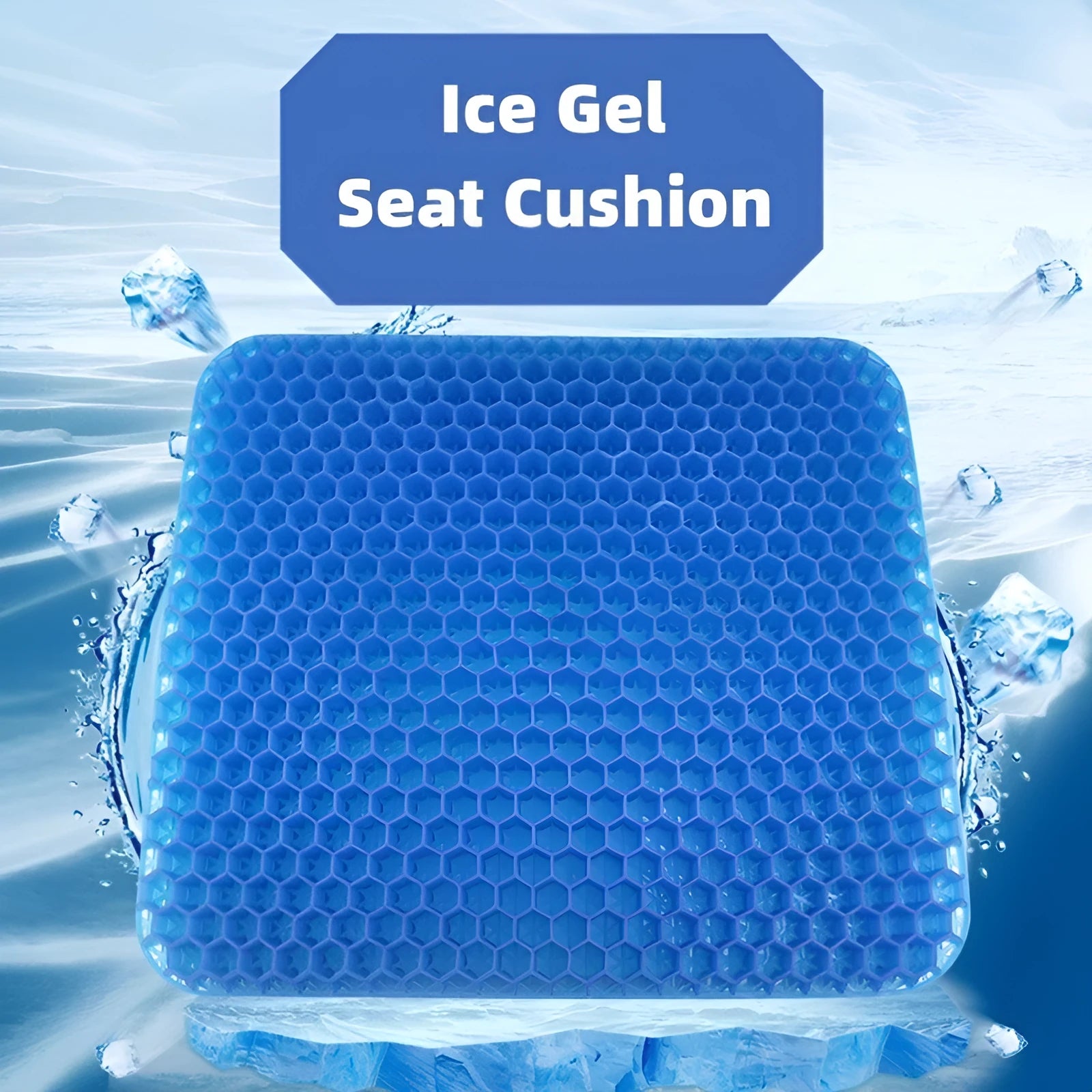 Gel seat cushion with honeycomb pattern showing removable PVC cover and anti-slip base