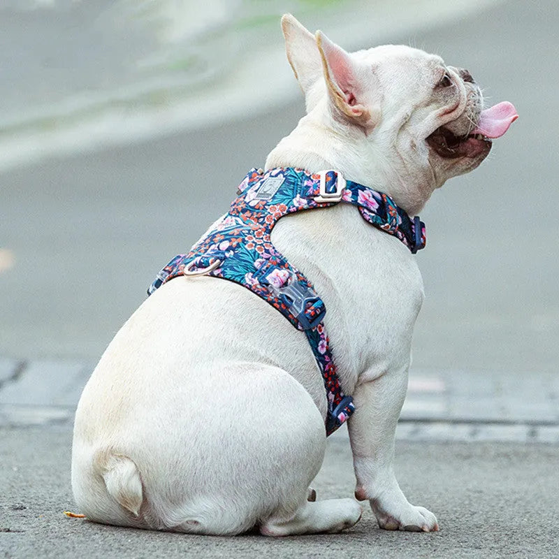 Floral pattern pure cotton dog chest harness with adjustable straps for sizing