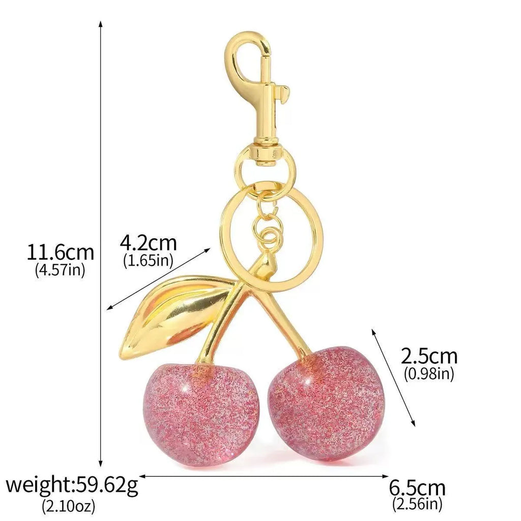 Zinc alloy key ring pendant with three-dimensional cherry design in pink colour
