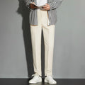 Men's straight cut suit trousers with ankle-length finishing in polyester blend fabric