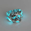 Chinese style luminous dragon pattern adjustable metal ring with antique silver blue and green electroplated finish