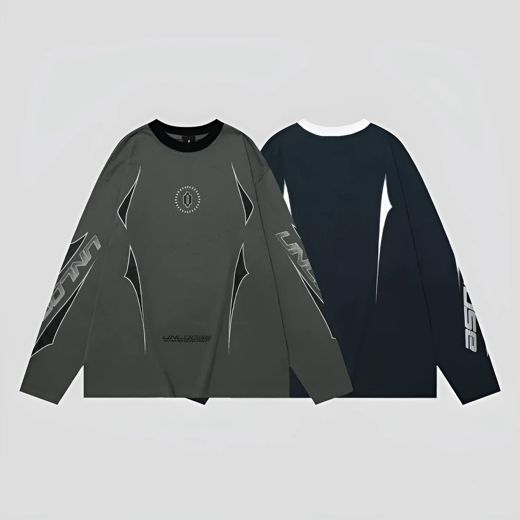 Grey cotton pullover jumper with drop shoulder sleeves and round neck
