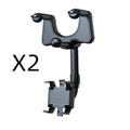 Black rearview mirror car phone holder with rotating head and telescopic arm extended