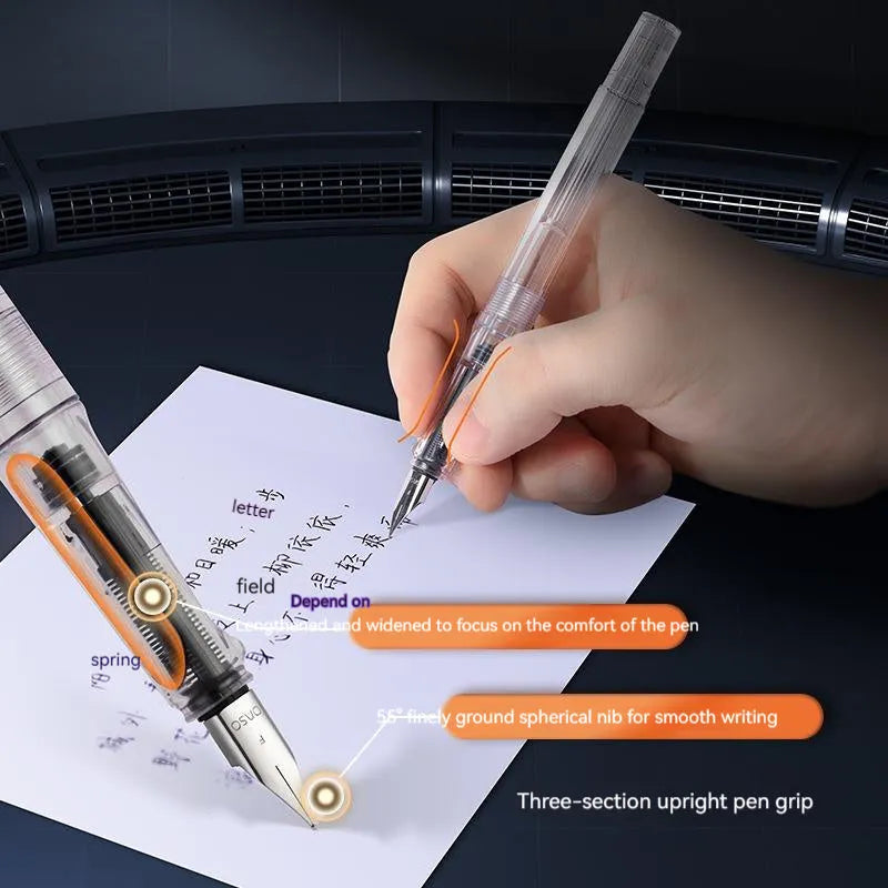 Plastic automatic suction pen set with 0.5mm nib and 40ml ink bottle for students