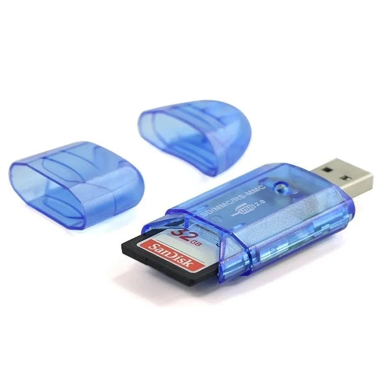 Transparent USB card reader with visible internal components and LED lighting