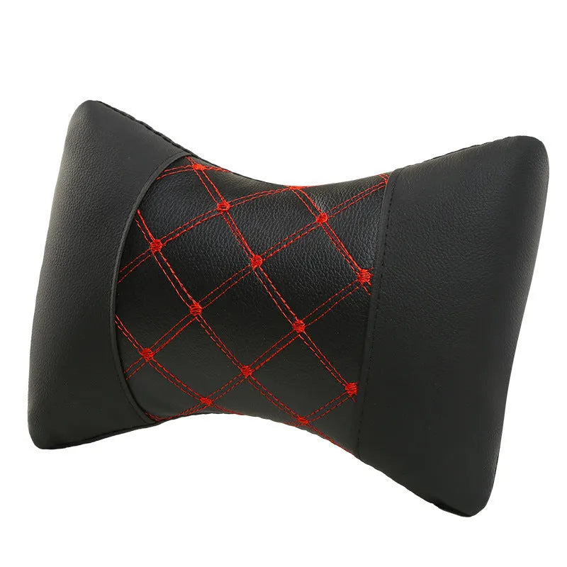 Black quilted artificial leather car headrest pillow with coloured stitching options