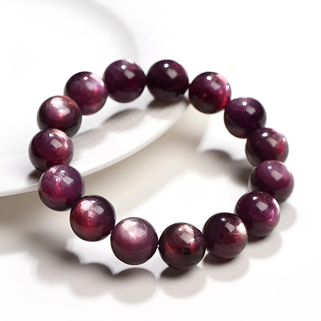 Purple lepidolite crystal bracelet with round polished beads in natural gemstone colours