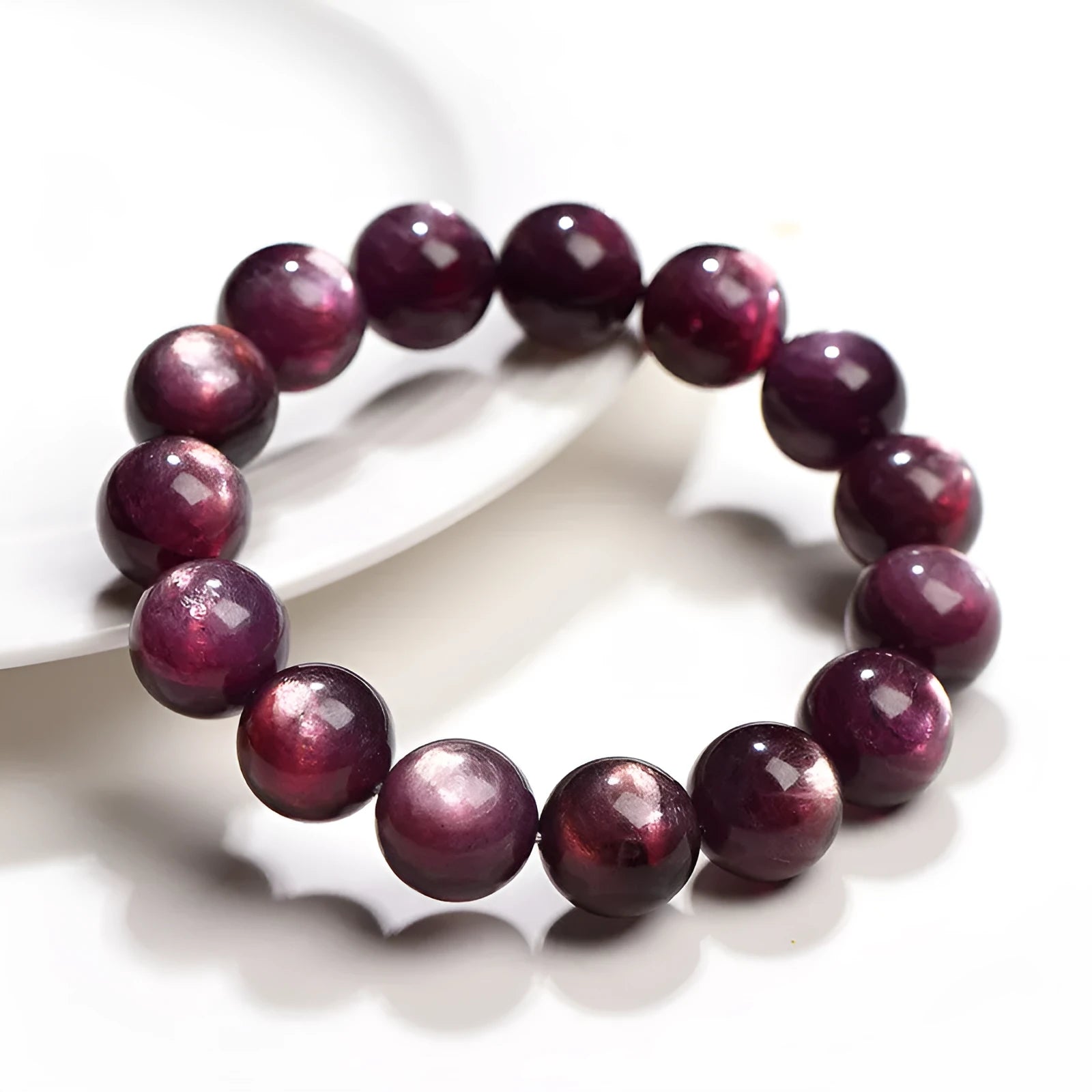 Purple lepidolite crystal bracelet with round polished beads in natural gemstone colours