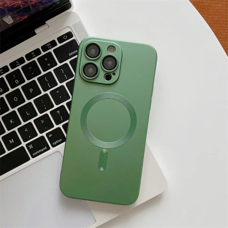 Aluminium alloy frame iPhone protective case with magnetic suction in dark purple colour