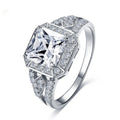 Geometric women's zircon ring with hollow ornament design in platinum colour