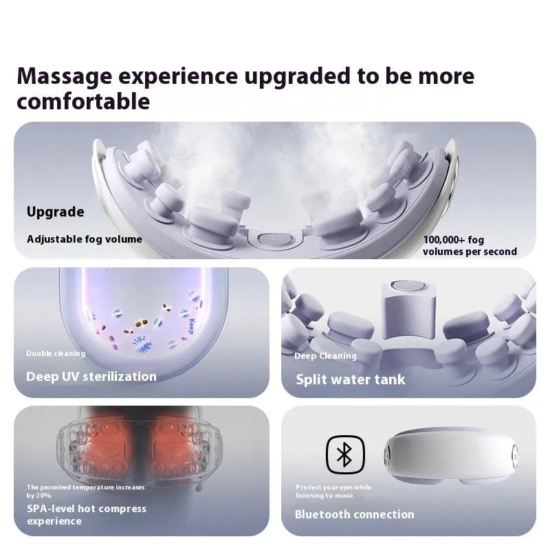 Bluetooth steam smart eye moisturising instrument in purplish grey, showing compact design with hot compress massage function