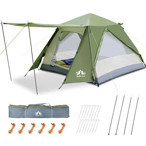 Dark green automatic pop-up camping tent for two people with quick pitch design